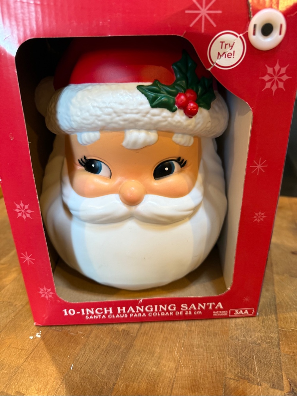 10” Hanging Lighted Christmas Holiday Santa Blow Mold Head Red and White